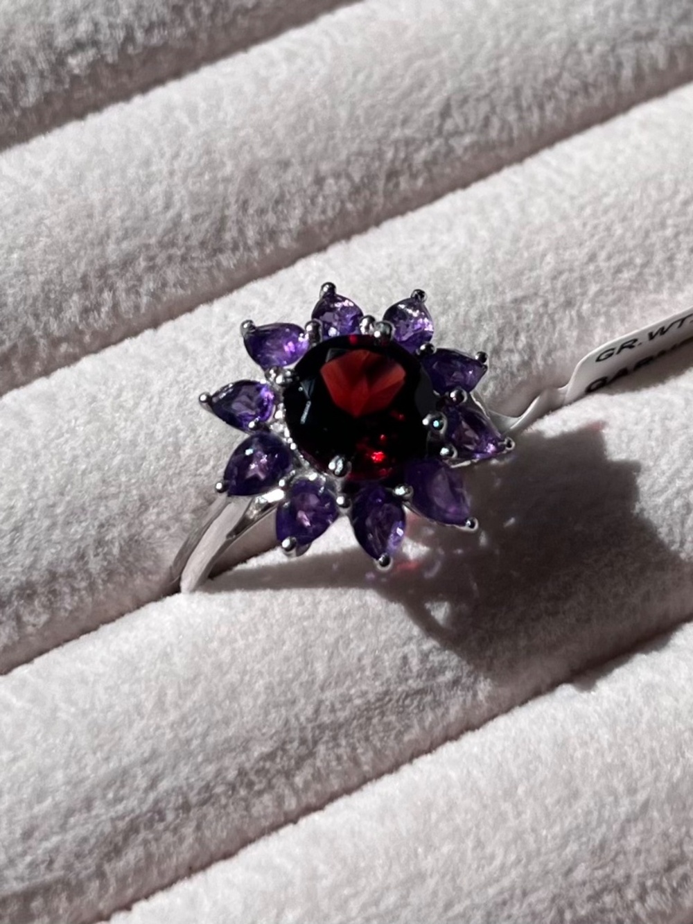 R131 | Genuine Garnet & Amethyst Statement Flower Ring - Picture 2 of 8